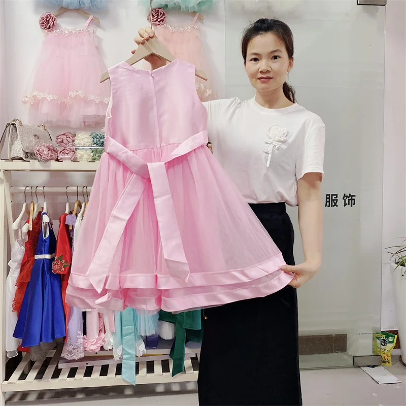 pictures of latest kid long gowns designs little girls dress sleeveless flowering bowknot children dresses