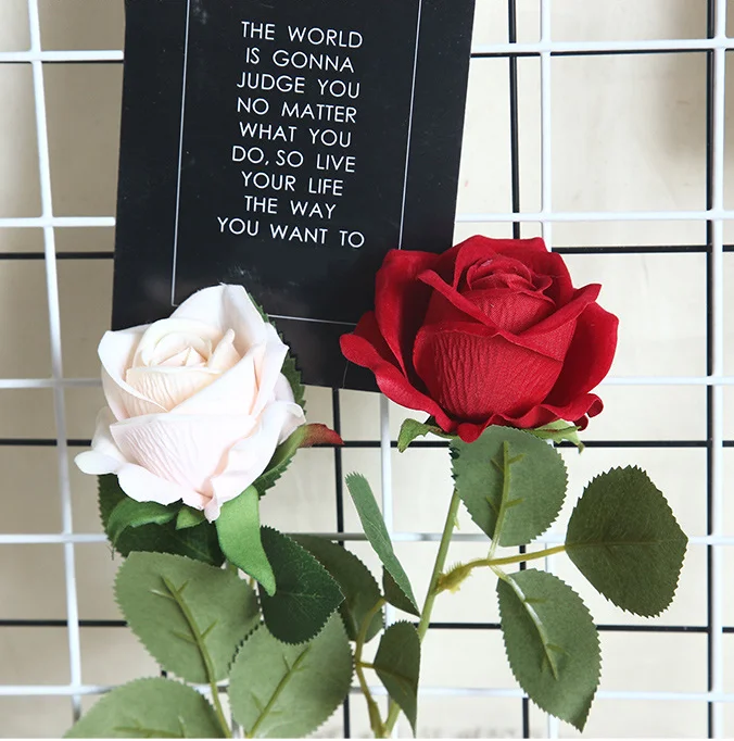 High Quality Single Velvet Rose Flowers Artificial Flowers Velvet Rose For Wedding Rose