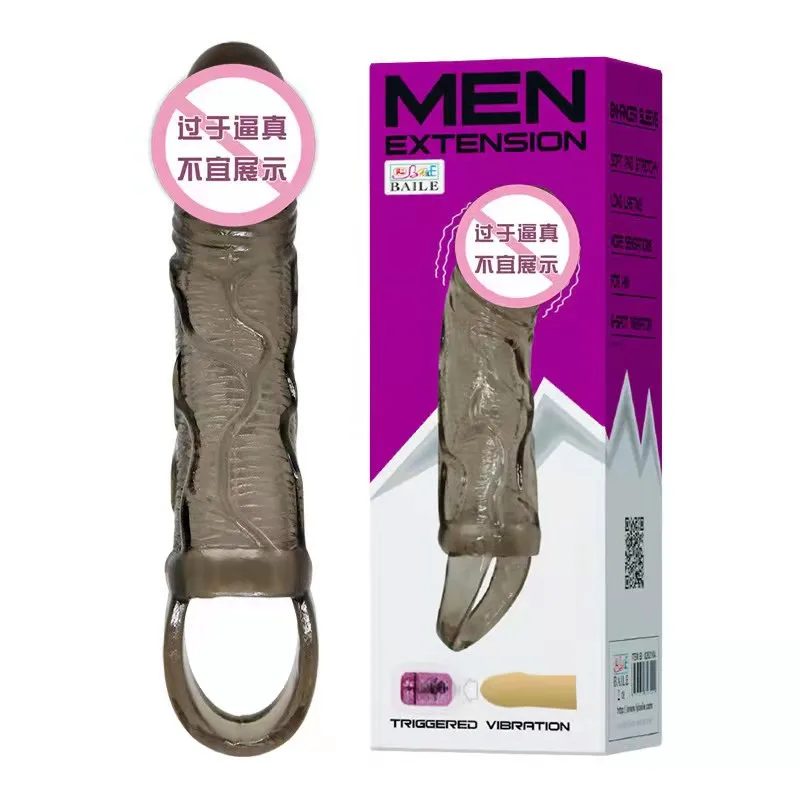 Non-vibrating Baile Reusable Long penis Extender Sleeve Extender realistic dildo shaped Extension Condom