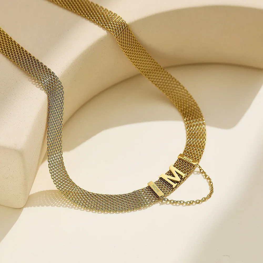 XIXI Luxury Personalized Custom Letter M 18k Gold Plated Women Stainless Steel Wide Chain Choker Fashion Jewelry Necklaces