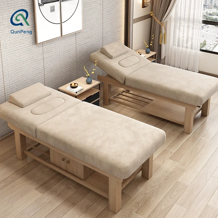 Custom High quality synthetic leather material adjustable bed wood frame with massage professional massage beds