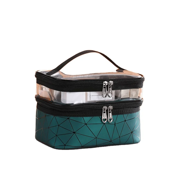 Double-layer Waterproof Cosmetic Bag Transparent Makeup Case Women Makeup Box Travel Toiletry Organizer Bag