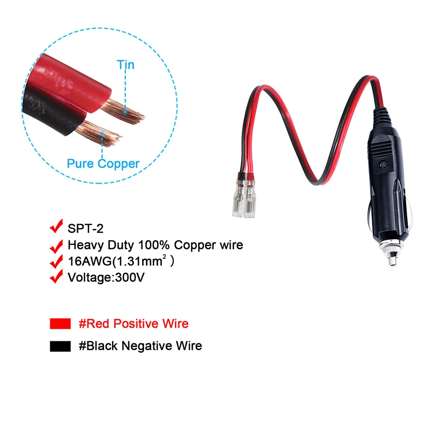 16Awg Male 15A Fuse Stripped End Wire Harness Extension Power Strip To 12V Car Cigarette Lighter Plug Cable