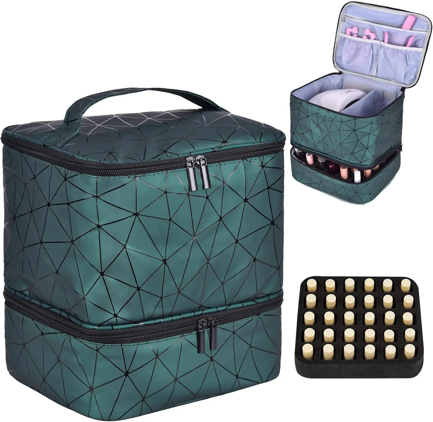 Nail Polish Carrying Case with Storage Pockets for Manicure Tools Double Layer Nail Polish Storage Travel Bag with Handle