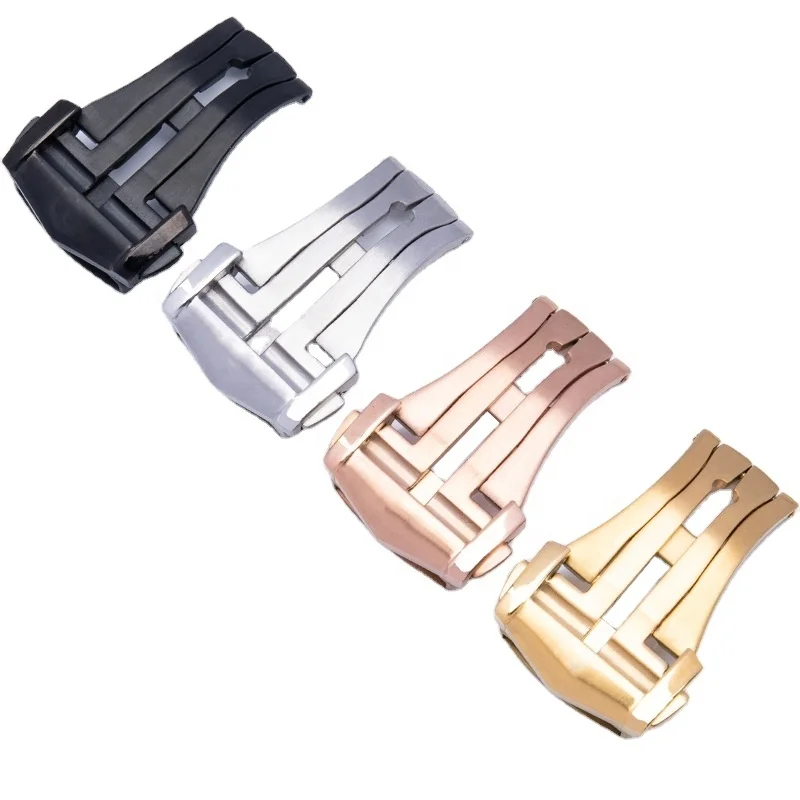 Luxury 16mm 18mm 20mm polished brushed stainless steel butterfly clasp rose gold deployment watch buckle for Omega clasp