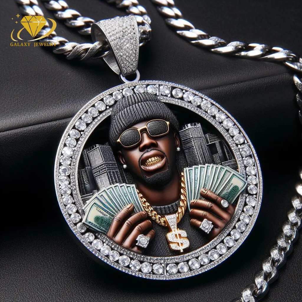 Custom Moissanite Pendant 925 Sterling Silver Picture Pendant Hip Hop 3D Enamel Vvs Mossanite Mens Diamond Memory Pendant