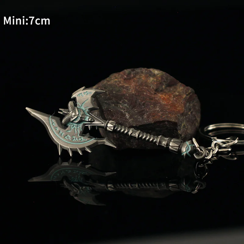 2025 keychains best sales!! Lich King Alsace Frostmourne sword Knife Ax Toy Weapons 9 cm Metal valentines day alloy keychain