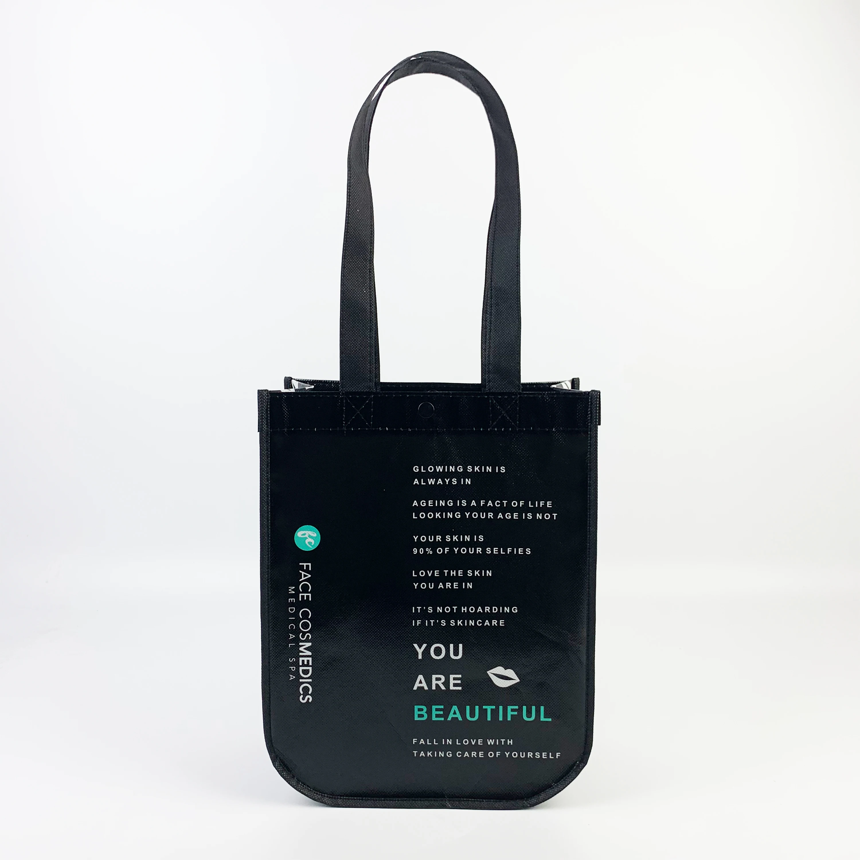 Promotional eco-friendly recycled handled non woven shopping bag with custom logos lululemon black shopping bag