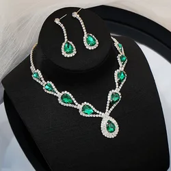 NUORO Hot Selling Colorful Zircon Necklace Exquisite Mix Colors Crystal Copper Clavicle Chain Earrings Necklace Jewelry Sets