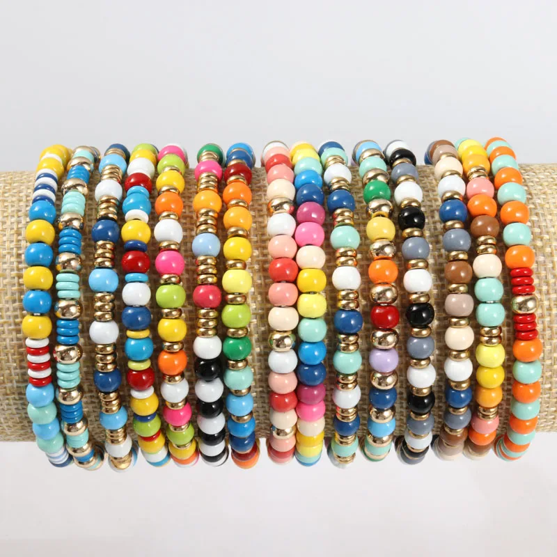 Popular Bohemia New Design Miyuki Bead Elastic Bracelet Rainbow Painted Color Tile Beads Handmade Enamel Bracelet