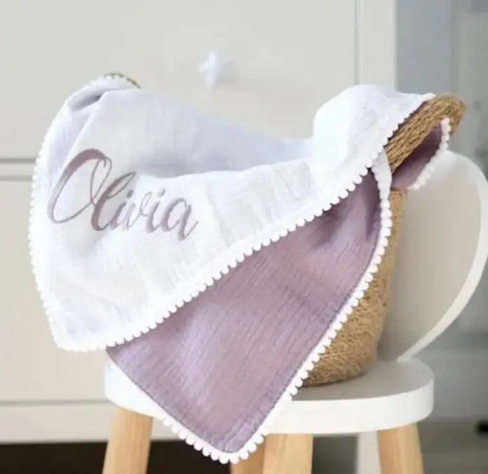 Custom Personalized Baby Blanket Muslin Embroidered Baby Blanket Crib Blanket for Newborn Baby and Toddler