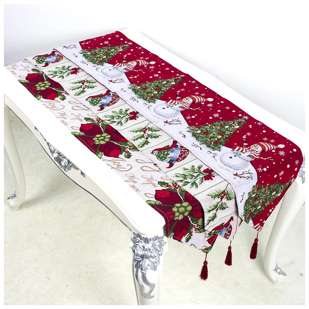 Fabrical  xmas cloth table flag Christmas table cloth polyester cotton printing knitting as restaurant oblong table decor items