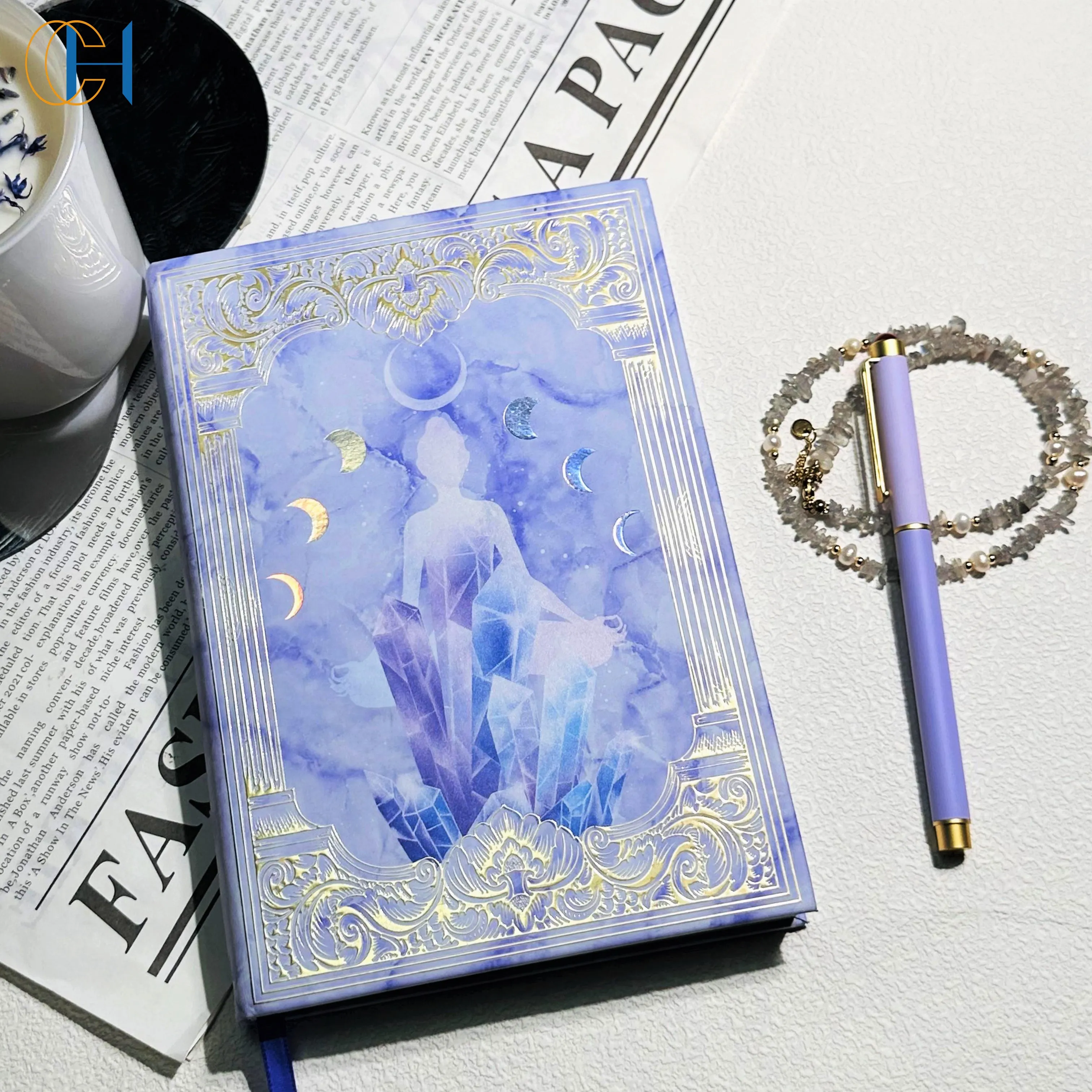 C&H Customized Stationary Gift Set Elegant Pen and Leather Cover Custom Print Crystal Magnetic A5 Journal