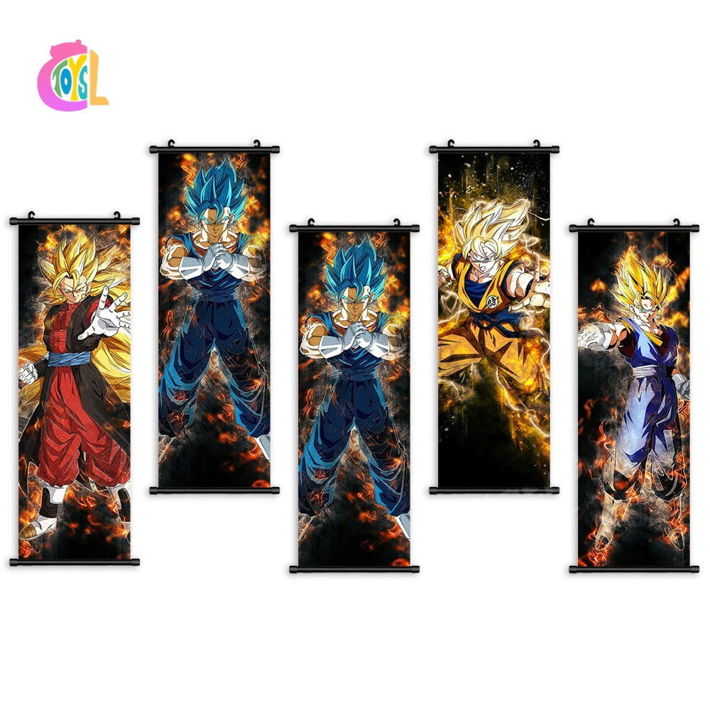 Hot Selling Hd Airbrush Super Saiyan Wall Hangable Wall Art Goku Vegeta Decorative Painting Anime Dragon Balls Scroll Poster