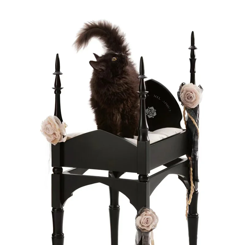 2024 Exclusive new design wooden cat bed High quality handmade furniture luxury detachable cat bed Dual purpose wooden bed