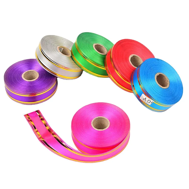 3CM*50YDS Golden Edge Plastic Ribbon Colorful Gift Decoration Christmas Metallic Lamination PP