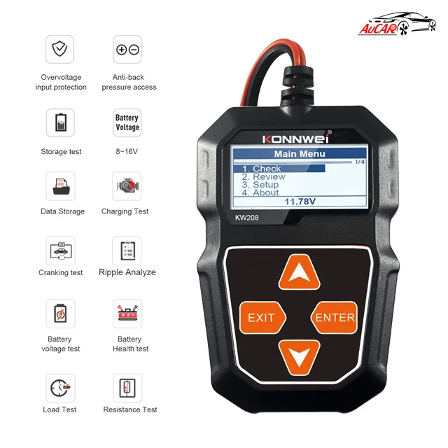AuCAR Tester Battery 12V Battery Tools KW605 Car Batery Tester For Auto 100 to 2000CCA Cranking Charging Circuit