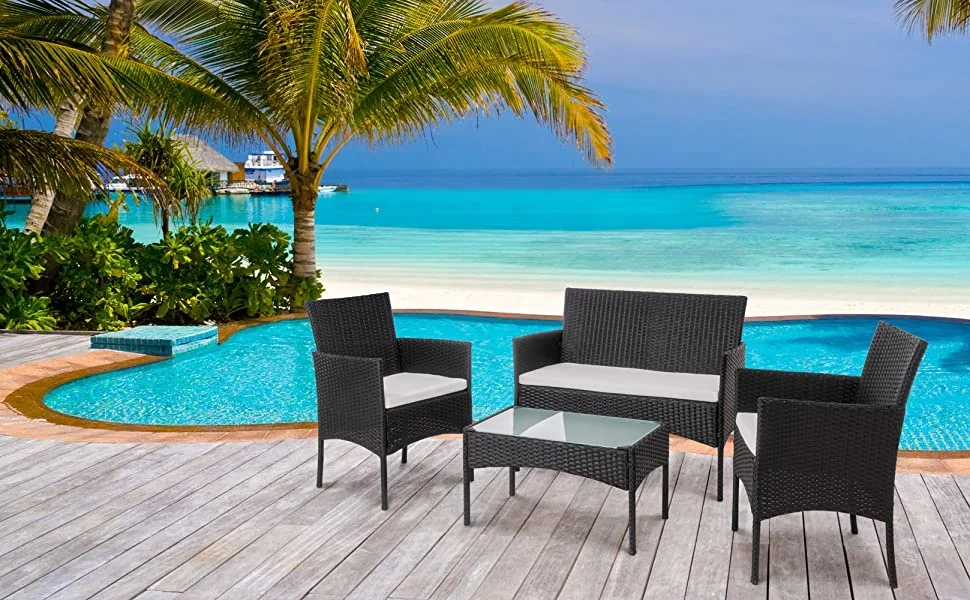 Cheap 4 Pieces Wicker Rattan  Outdoor Furniture Sale Set Garden Rattan Patio Sofa Outdoor Rattan Furniture Factory Whole Sales