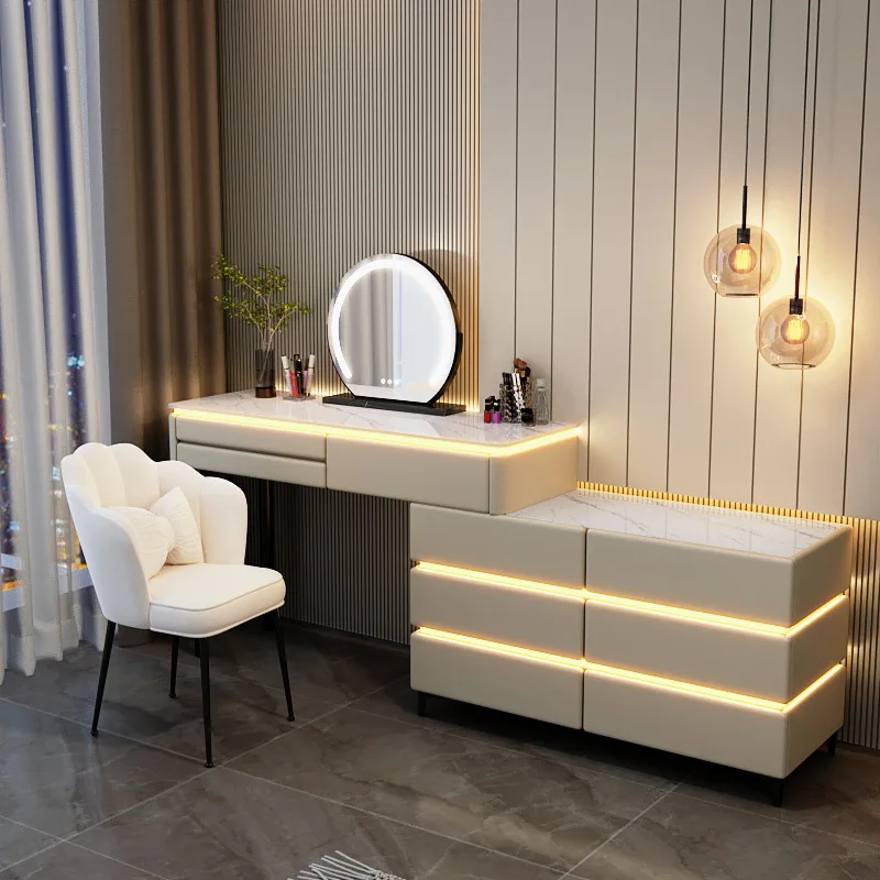 Spacious Desktop Smart Makeup Vanity Table With Led Lights Mirror Multi-Functional Dressing Table For Girls Bedroom Furniture