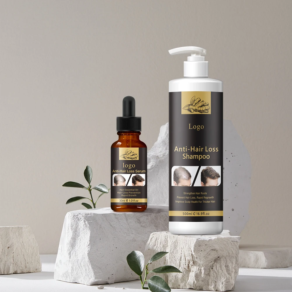 Private Label Natural Scalp Care Organic Ginger Anti loss Hair Wash Vegan Hair Growth Biotin Shampoo And Conditioner Kit