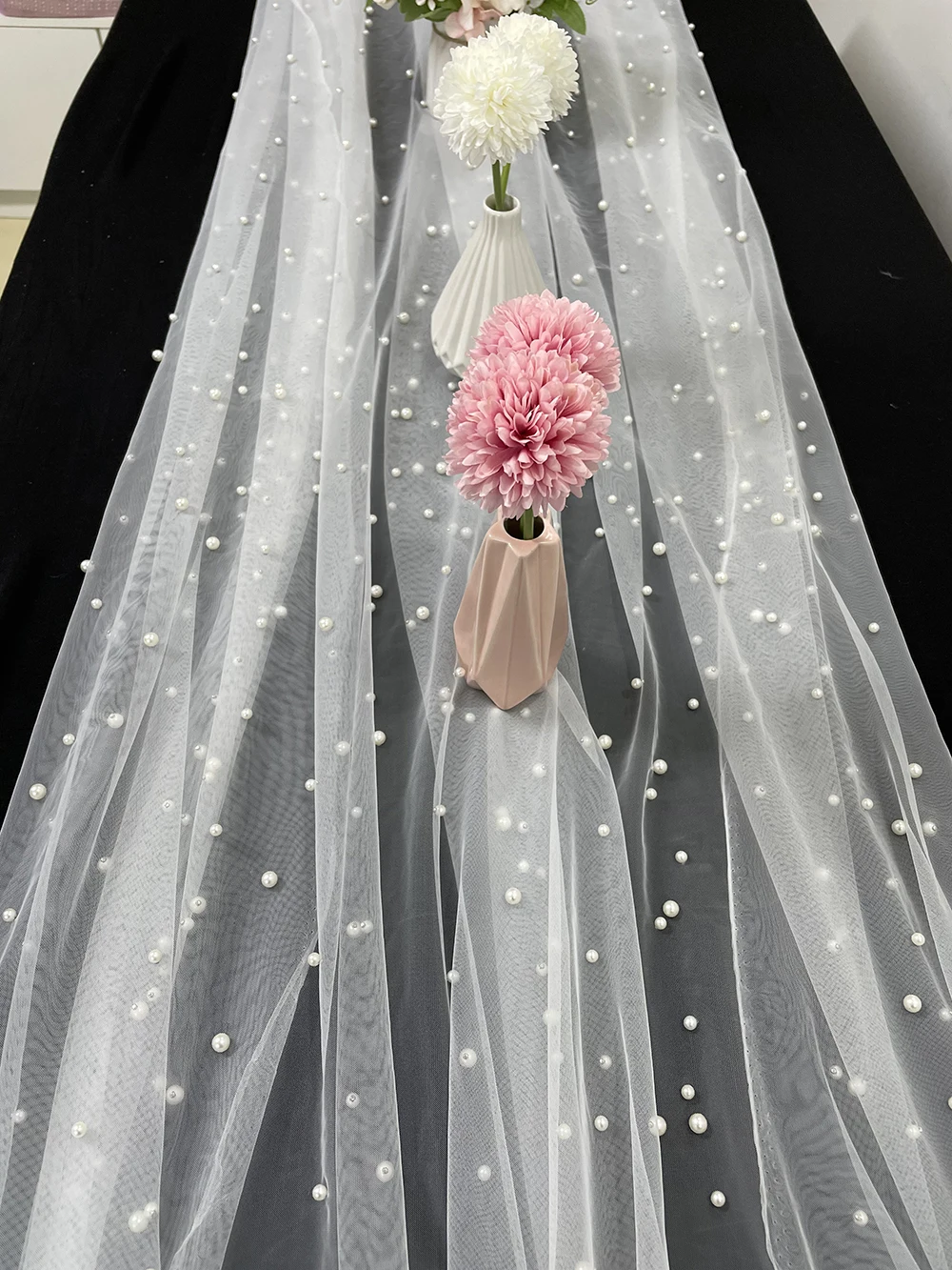 Скатерть Luchuan с белыми бусинами, свадебные украшения, скатерть в сеточку с жемчугом, романтичная Свадебная скатерть