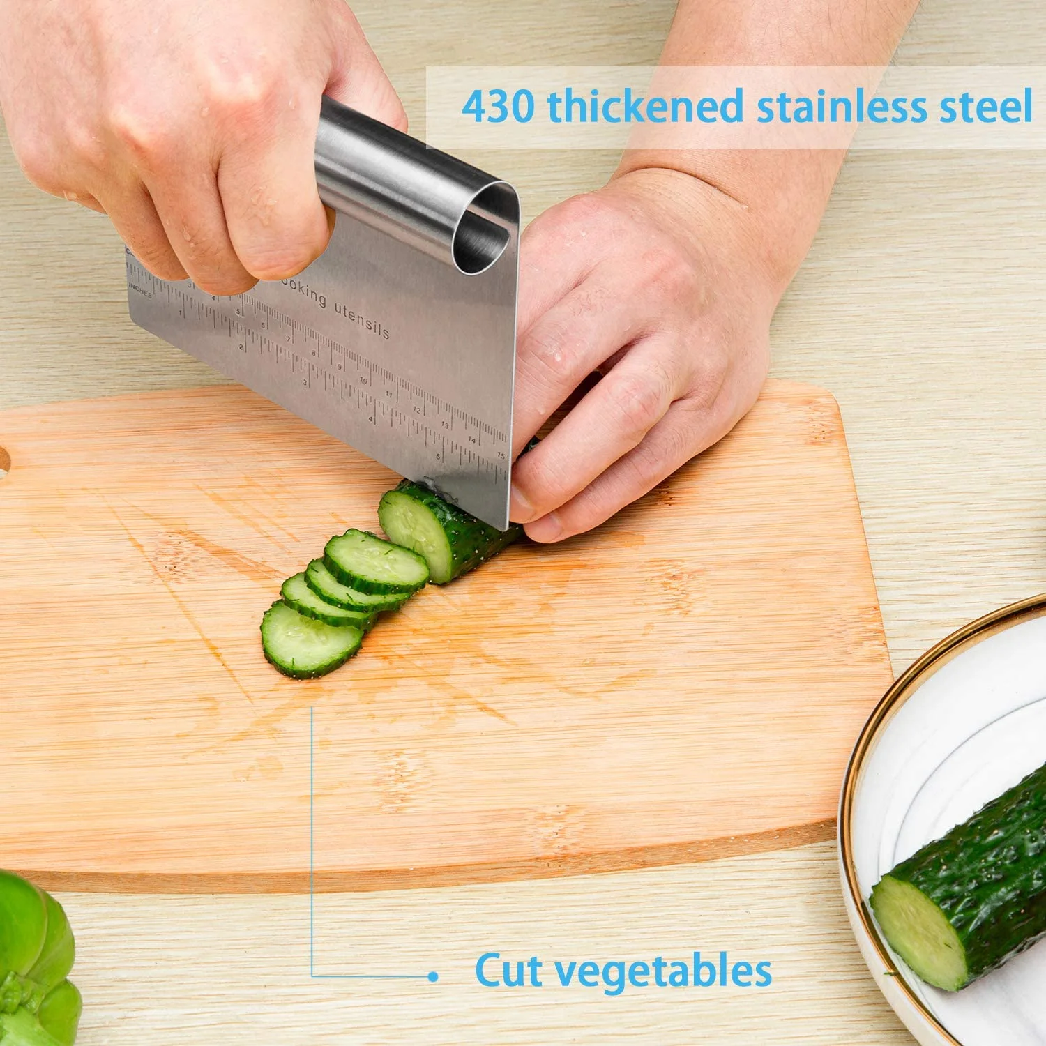 Pro Dough Pastry Scraper Cutter Chopper Stainless Steel Mirror Polished with Measuring Scale Multipurpose- Cake Pizza Cutter