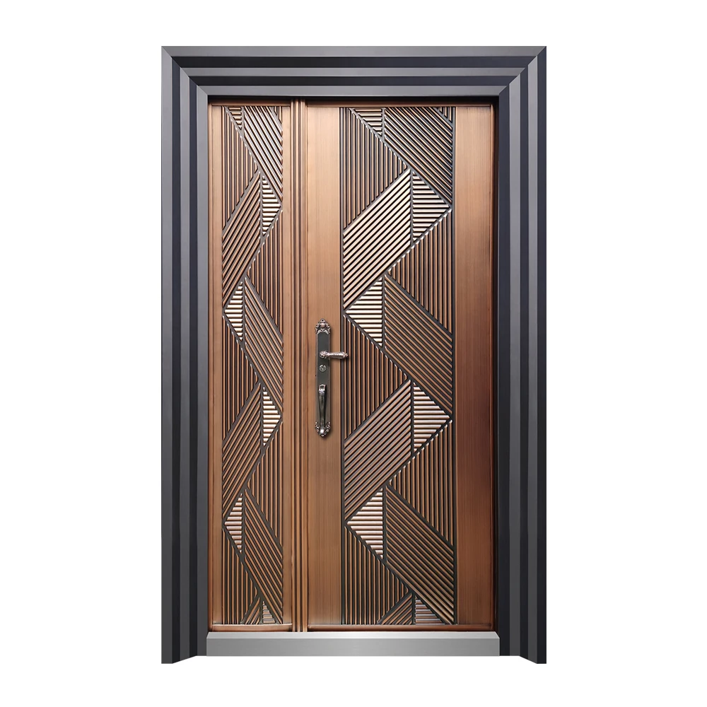 Socool new arrive Fancy luxury commercial copper clap double steel entry door Double Brass Door