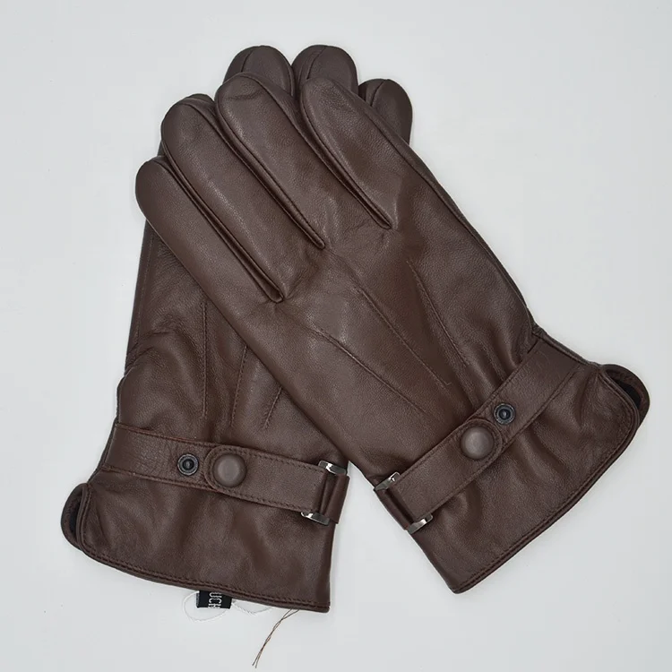 Factory Luxury Real Leather Gloves Windproof Durable OEM & ODM Cognac / Navy / Brown Leather Gloves for Men