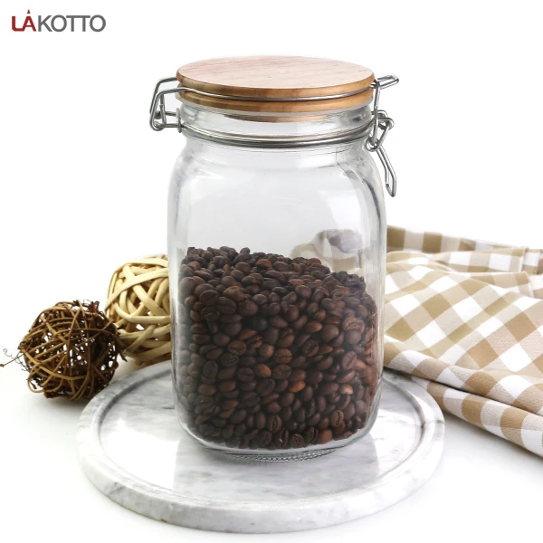 1500ml Airtight Wide filling opening Square Glass Storage Jar Containers with Wooden cover with silicon rubber ring