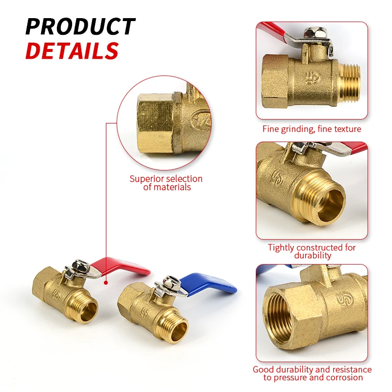 Brass Red Handle Inside and Outside 1/4 Small Ball Valve Water Switch Pipe Air Pump Valve
