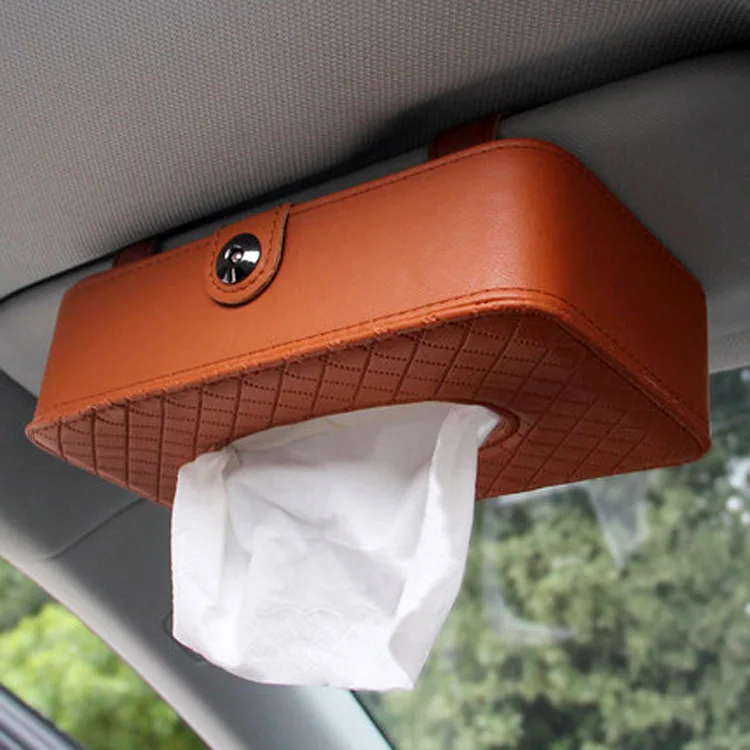 Car Accessories Leather Napkin Case Seat Back Hanging Paper Towel Clip Tissue Box Visor Holder For Woman Man