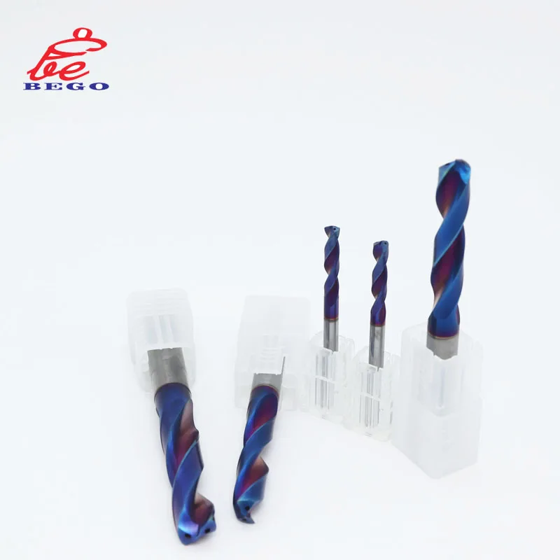 Cnc Drilling Tools Blue Nano Carbide Drill Bits Coolant Hole Carbide Drill