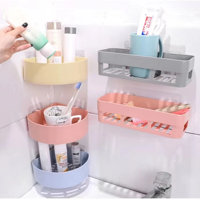 Creative bathroom wall-mounted seamless rack suction drain storage rack bathroom non-punching storage rack