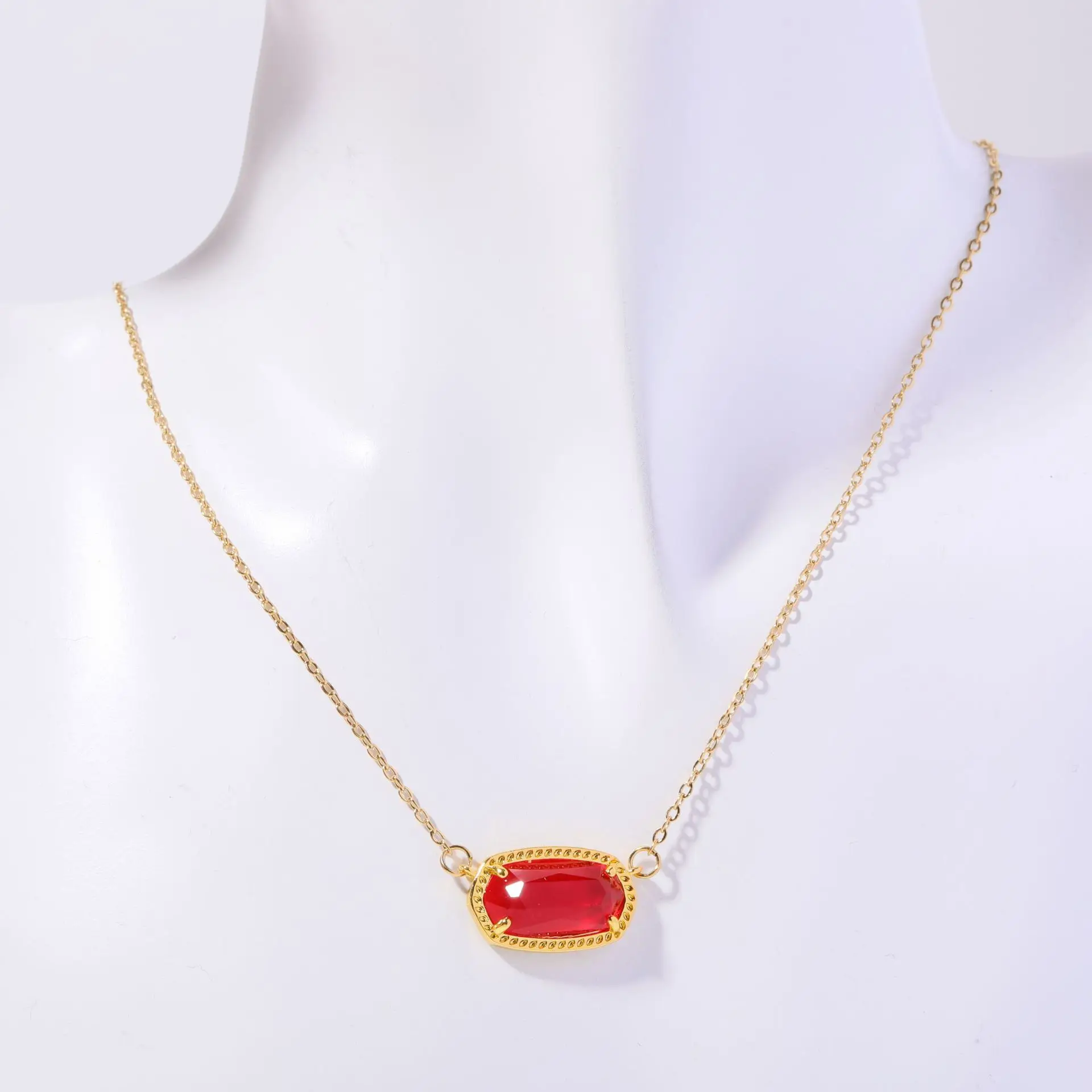 Alloy Strand Type Jewelry Gold Plated Crystal Pendant Classic Natural Stone 12 Birthstone Necklace
