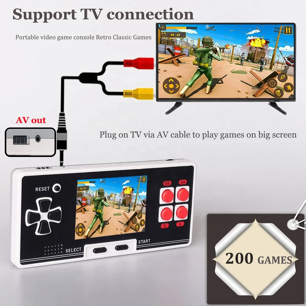 Wolsen 2.8 Inch Portable Handheld Game Players Built in 200 Retro Classic 8 Bit Console With Wireless Controller