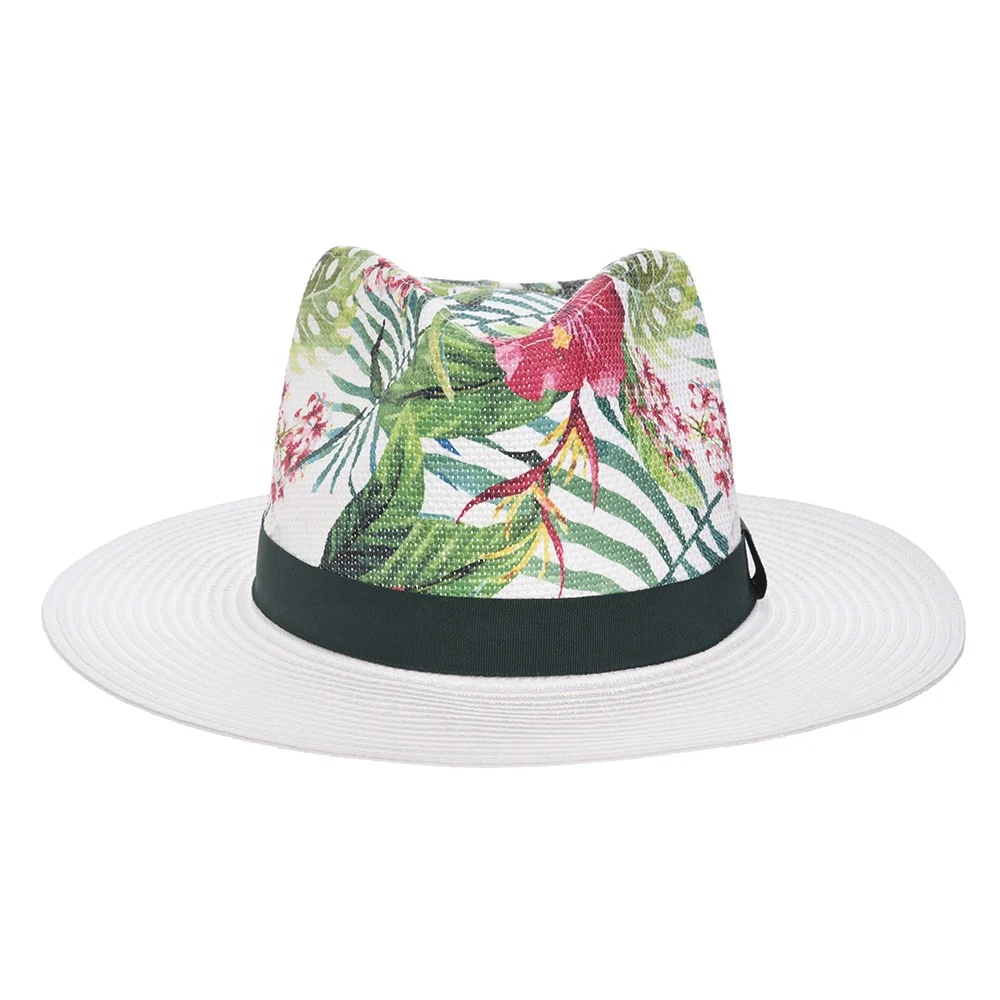 Оптовая продажа 100% бумажные летние пляжные шляпы унисекс с принтом, белые соломенные шляпы, пляжные шляпы