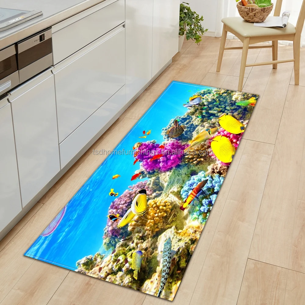Cute 3D Ocean World Fish Carpet Kitchen Mat Entrance Doormat Bathroom Anti-slip Rug