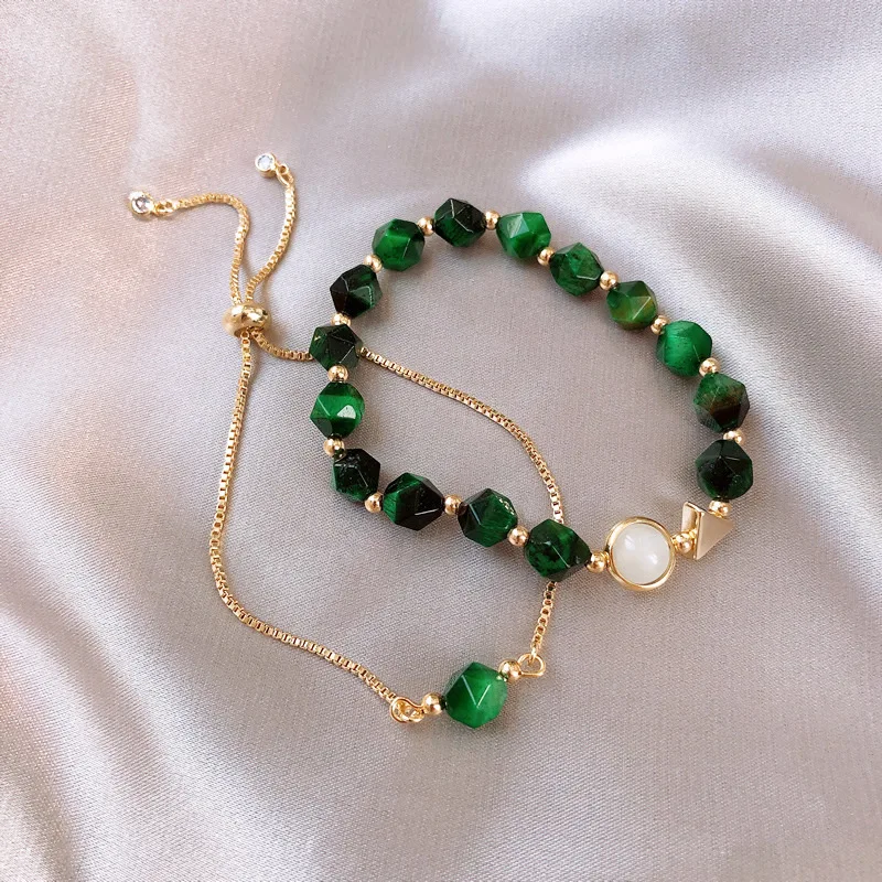 Adjustable Green Gemstone Bracelet Female Simple Personality Bracelet 2  Set Bracelet