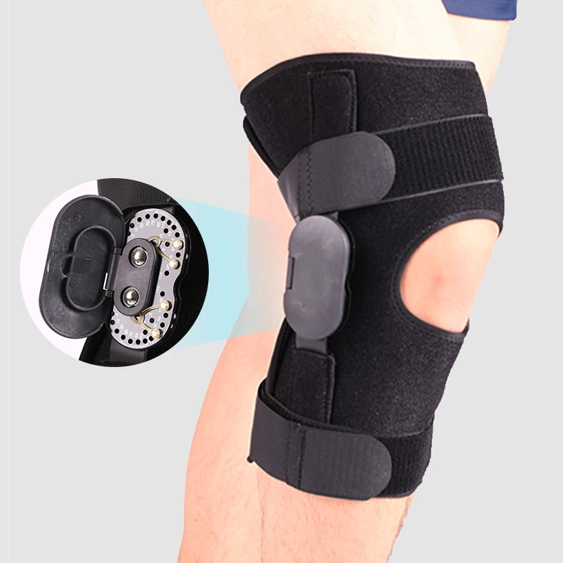 Adjustable hinged knee immobilizer with side stabilizers of locking dials for knee pain