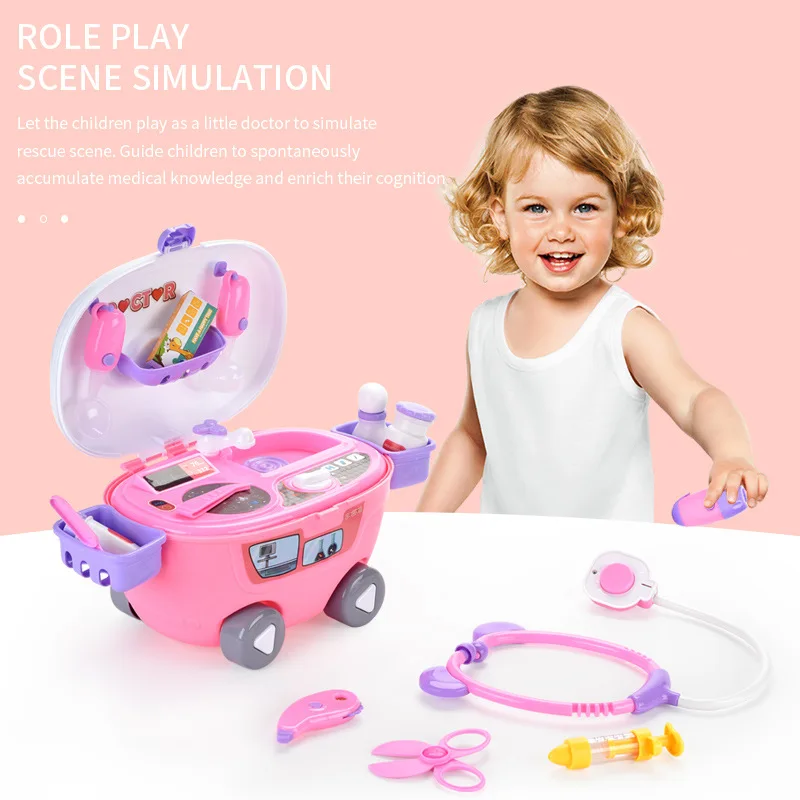 Plastic DIY Pretend Play Survival Kit Mini Cart Toy Medical Toys Operating Table Doctor Toys Set Kit For Kids