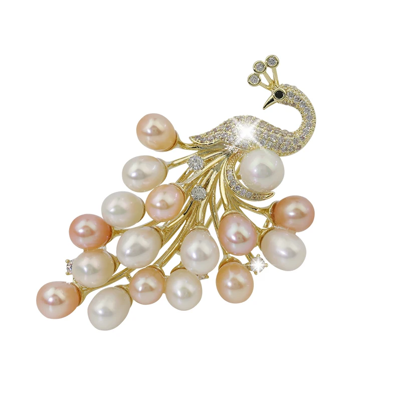Elegant Peacock Copper Brooch Pin Accessories Zircon Imitation Pearl Corsage Jewelry Needle