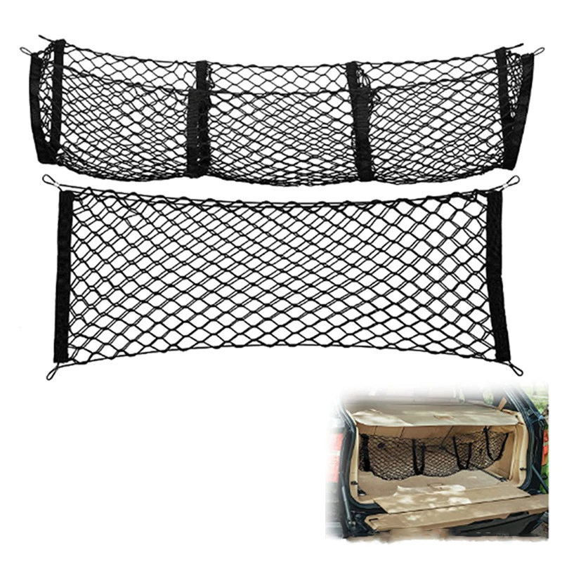 Heavy Duty Cargo Net Organizer Expandable 3 Pocket Universal Mesh Nets Car Trunk Storage Luggage Pickup Cargo Elastic Mesh Net