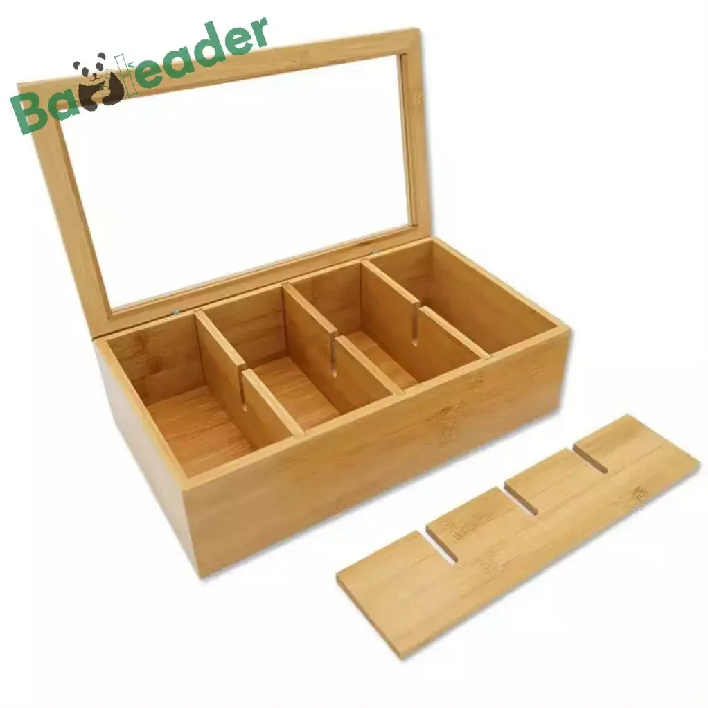 High Quality Tea Chest Storage Organizer Bamboo Tea bag Organizer Bamboo Storage Organizer Tea Bag Box With Acrylic Cover