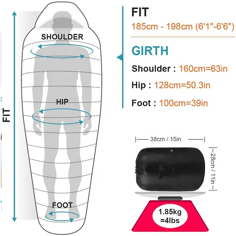 2022 Waterproof Windproof Envelope Sleeping Bag with Compression Camping Gear for Outdoor sleeping bag