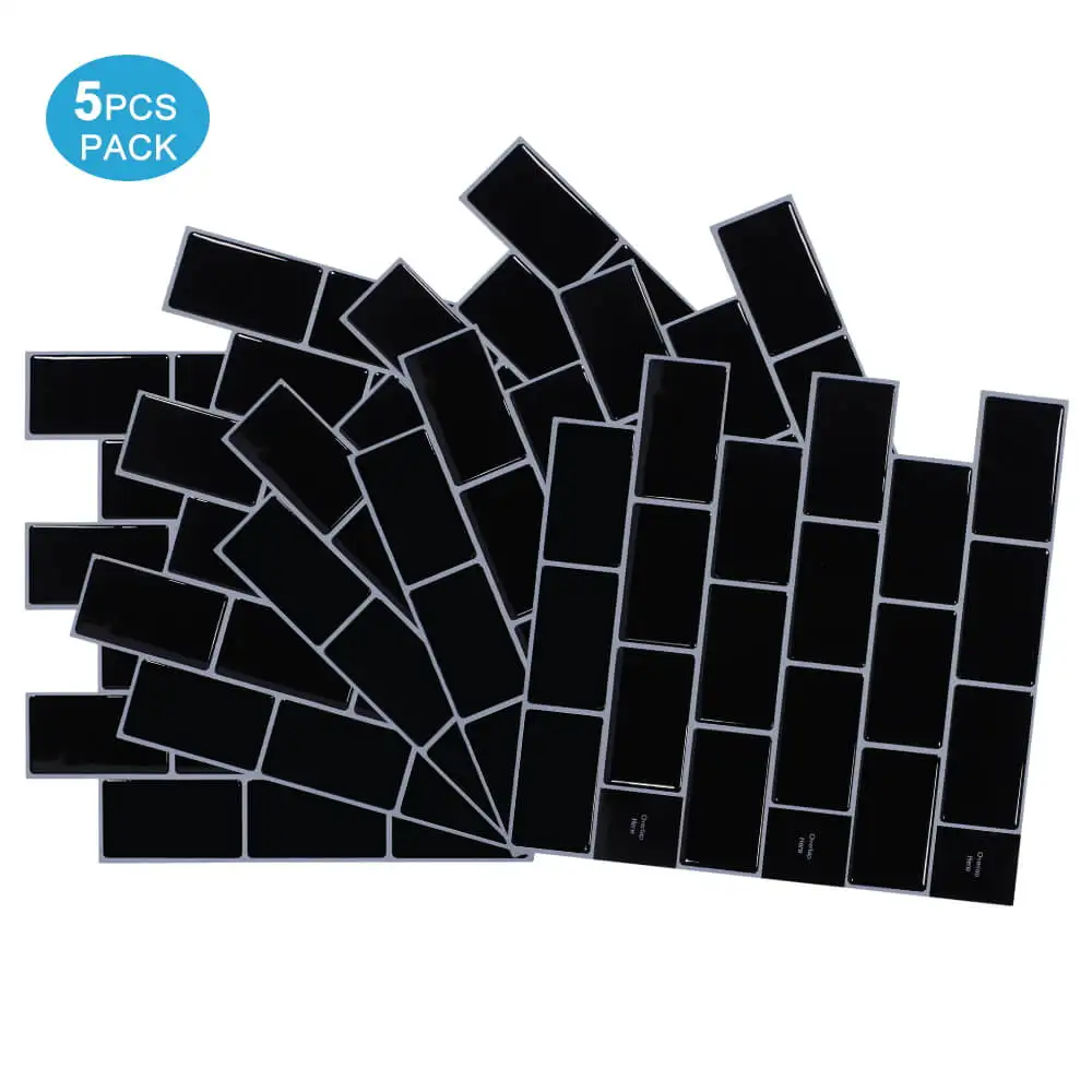 12*12 Inch Peel and Stick Wall Tile Black Subway Tile Fireplace Tile Backsplash Kitchen Bathroom Showroom Self-adhesvie