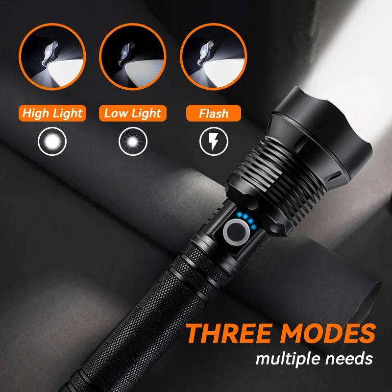 Long Range Self Defense Outdoor Emergency Portable Zoom Super Bright Tools LED Rechargeable Flashlight