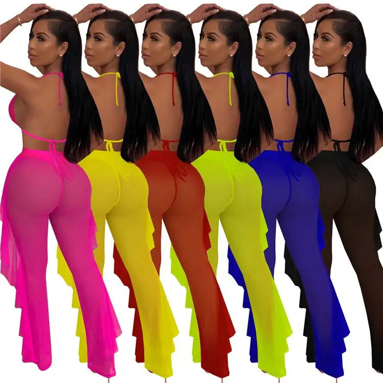 Latest Design Mesh Transparent Insiemi delle donne Two Piece Short Set Women Clothing Sets 2021 2 Piece Set