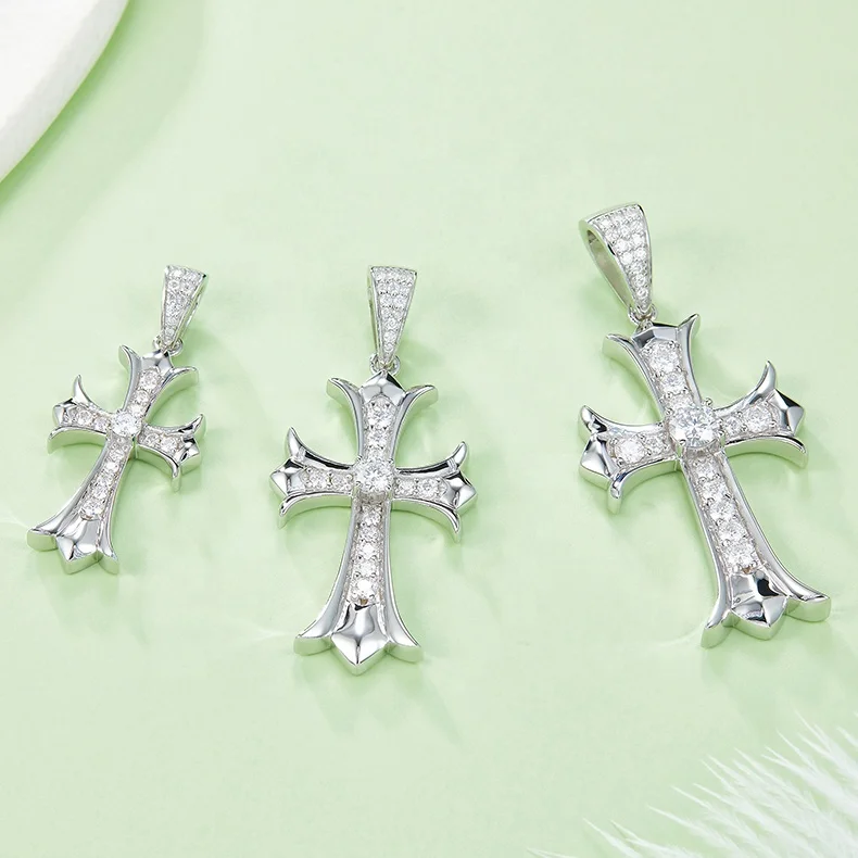 Best Selling Hiphop Jewelry D VVS Moissanite Diamond 925 Sterling Silver Cross Pendant For Necklace