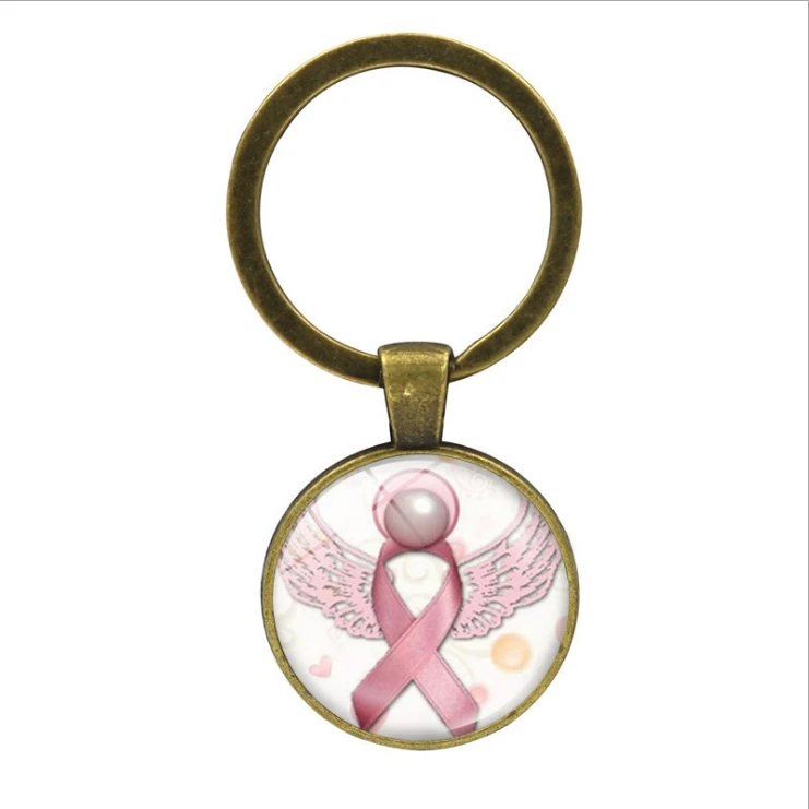 Изготовленный на заказ образец брелок для ключей в виде рака молочной железы с мягким именем и эпоксидной красной лентой