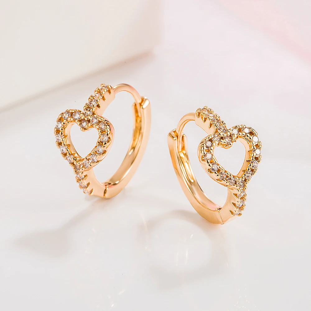 BPOYB Factory Wholesale Bangkok 18k Gold Plated High Rating Bridal  Cute full Crystal Copper Alloy Female Cz Mini Heart Earrings
